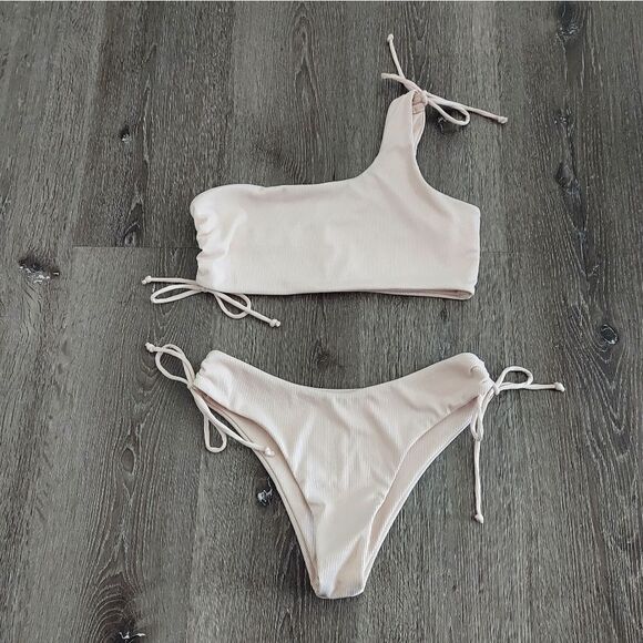 SHEIN Swim Summer Beach Rib One Shoulder Tie Side Bikini Medium - Picture 1 of 7